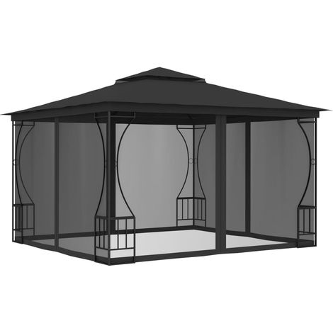 Vidaxl – Tonnelle 3x3m avec moustiquaires – Structure en acier – Tissu polyester résistant aux UV – Installation rapide pour événements extérieurs