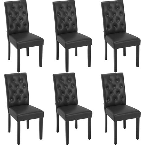 Woltu – Lot de 6 chaises de salle à manger en similicuir noir – Cadre en bois massif – Assise rembourrée – Pieds antidérapants réglables (1/5)