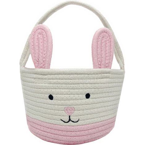 Panier de Pâques, panier lapin de Pâques avec anse, sac cadeau seau à œufs, panier de recherche d'œufs pour bébé (rose) (1/5)