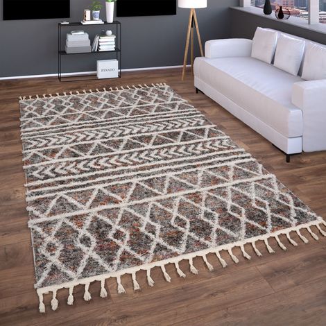 Paco Home Tappeto Salotto Moderno Soggiorno Pelo Lungo Moderno Boho Scandinavo Frange 140x200 cm, Multicolore 2