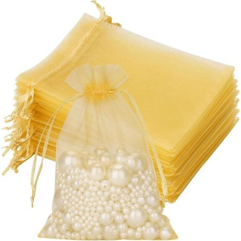 50 pieces Pochette Cadeau Doré Sachet organza Gift Bags Bijoux Sac en 7x9 cm Tulle Bonbon Dragees de Lavande Marriage Sacs à Cordon petit pochette tissu (1/5)