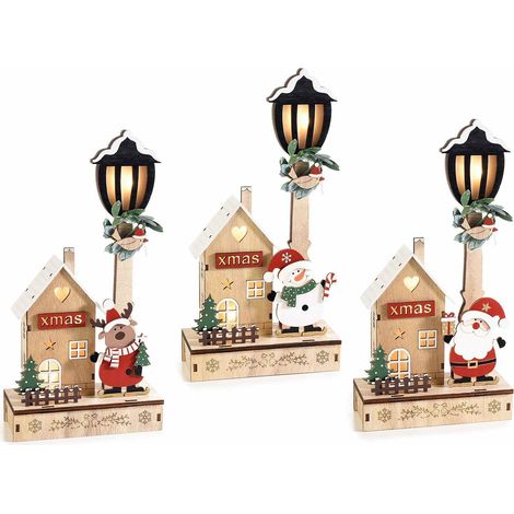 Set 3 Decorazioni Natalizie da Tavolo a Forma di Casette con Luce Calda (1/2)