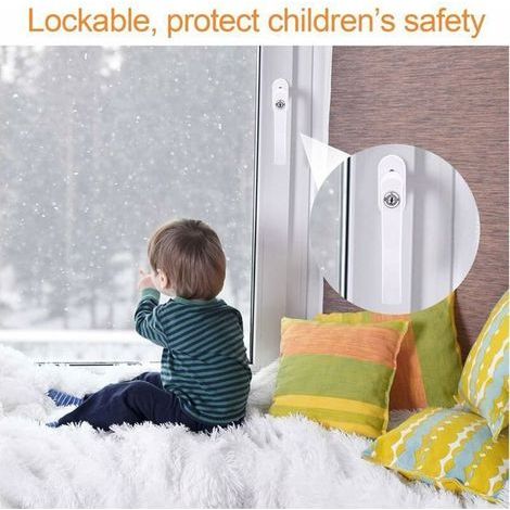 poignée de fenetre à clé en Aluminium, poignee de fenêtre verrouillable pour Sécurité Enfant, Poignée de Porte avec Vis, pour (1/3)