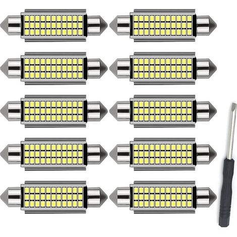 10 Pièces 41MM Éclairage Intérieur LED voiture - Ampoule LED Habitacle Auto, Ampoules Auto avec Dissipateur Thermique Arrière, Lampe de Lecture Plug-and-Play pour Habitacle, Blanc (1/5)