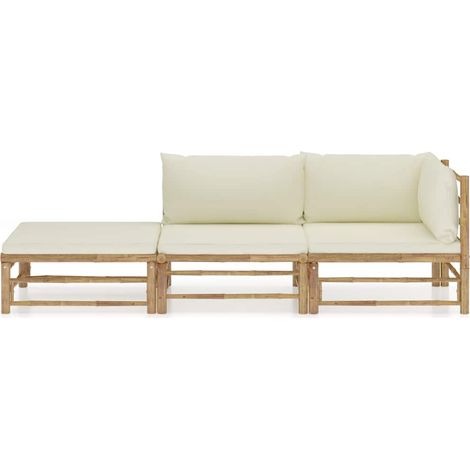 Maison Exclusive - Set Divani da Giardino 3 pz con Cuscini Bianco Crema in Bambù (1/5)