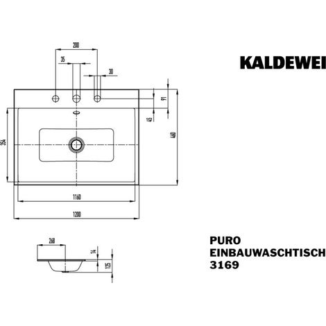 KALDEWEI 907107263001 Lavabo encastré PURO Mod.3169, 1200