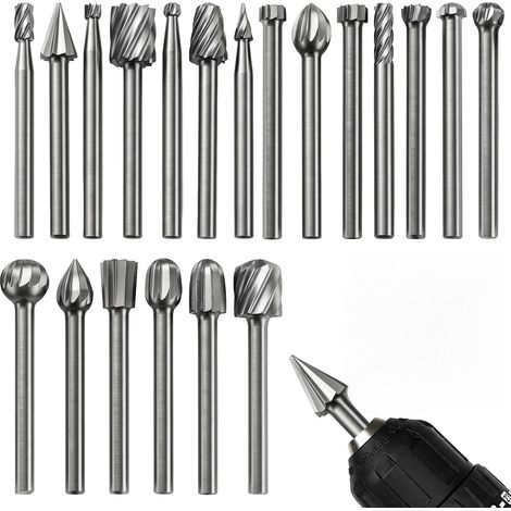 20pcs Tungsten Carbide Burrs Compatible with Rotary Burrs HSS 3mm Rod, Bits Rotary Tools for Engraving Wood Metal Carving Grinding Polishing Drilling Precise Cutting (1/5)