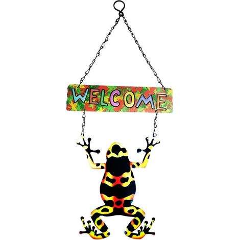 Pendentif mural en carte forgée, décoration, bienvenue, maison, grenouilles, jardinage, forme à suspendre, fer suspendu, balançoire pour enfants d'extérieur avec armature