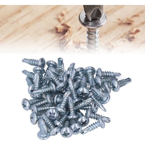 50 Phillips-Bohrschrauben aus blau-weiß verzinktem Kohlenstoffstahl, Phillips-Rundkopf 4,2 x 13 mm (1/5)