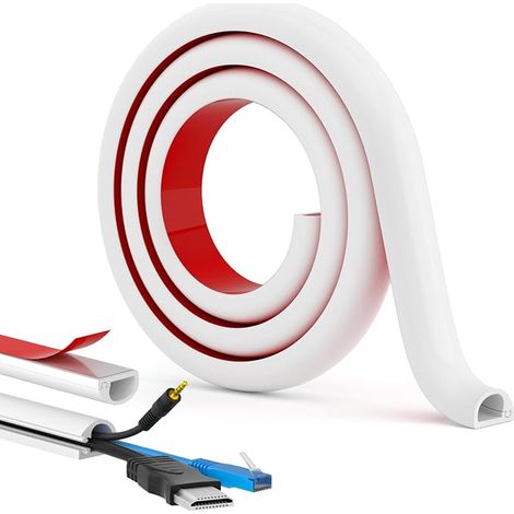 Self-adhesive cable duct for 2 to 3 electrical cables, cable duct, TV and electric cable cover for home and office, 25 mm (width) x 17 mm (height) x 1 m length – white (1/5)
