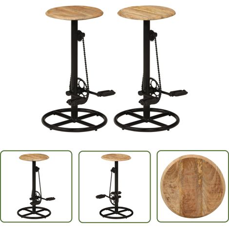 The Living Store Chaises de bar lot de 2 bois de manguier solide - Tabouret De Bar - Chaise De Bar - Meubles De Cuisine - Mobilier Design - Style Industriel (1/5)