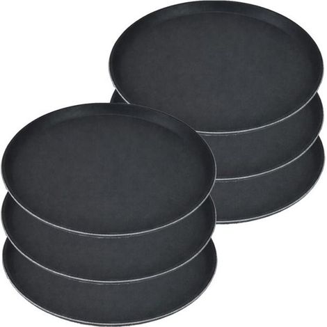 Plateau - JUANIO - Rond 45 cm - Lot de 6 - Antidérapant - Noir (1/5)
