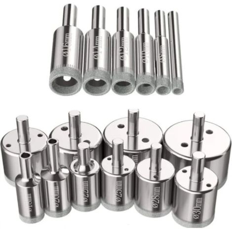 Ouylaf Kit de scies-cloches 16 pcs pour perçage verre, céramique, carrelage, marbre Forets diamant 6-50 mm en acier au carbone Coupe nette sans éclat (1/5)
