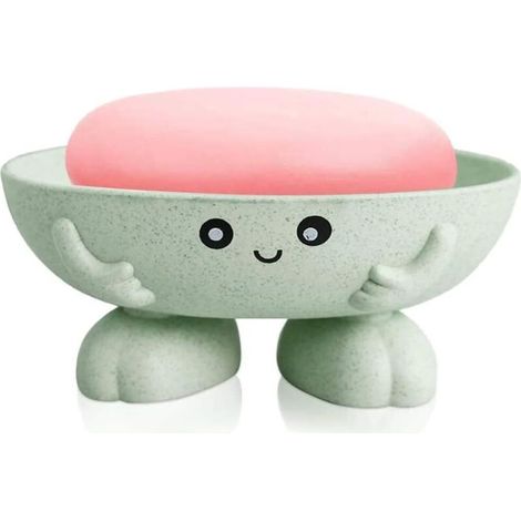 Cute Soap Dish Children's Soap Holder Creative Lovely Bar Soap Holder Counter for Shower Bathroom Kitchen Countertop (Green)