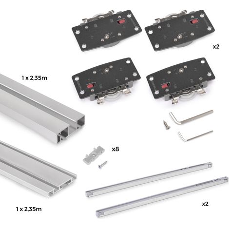 emuca sistema flow 2 de superficie en formato kit para un armario de 2 puertas correderas de madera apoyadas con cierre suave