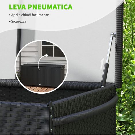 Garten-Gartenbank aus synthetischem PE-Rattan, drehbarer Tisch, pneumatischer Kolben und seitliche Griffe, 121 x 57 x 67 cm, schwarz.