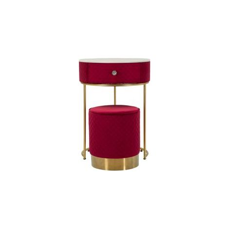 Table de chevet-coiffeuse avec papier vellit rouge ø 52x70 - 36x39 (1/5)