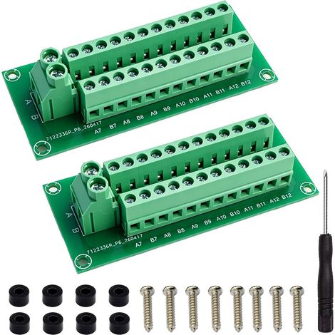 2 pièces Carte de distribution d'alimentation 2x12 positions, bornier AC/DC 300V 10A AWG 16-24,entrée à canal unique avec tournevis,vis et entretoises en nylon pour circuits électroniques DIY (1/5)