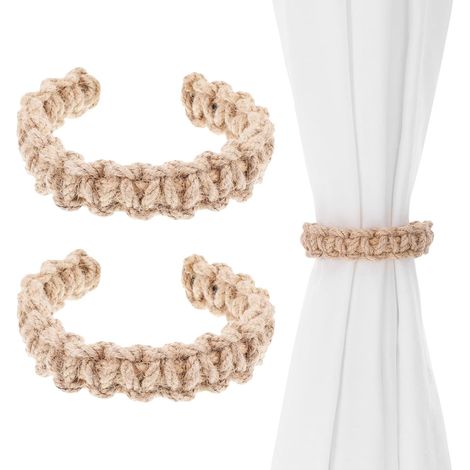Lot de 2 embrasses de rideaux tressées style bohème - Embrasses pour rideaux - Embrasses de rideaux tressées faites à la main - Accessoires de décoration pour la maison et le bureau (1/5)