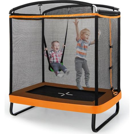 COSTWAY Trampolino per Bambini Rettangolare, Tappeto Elastico da Esterno ed Interno per Bambini da 190CM con Altalena e Rete di Sicurezza per Bambini più di 3 Anni, Portata 100kg, Arancione