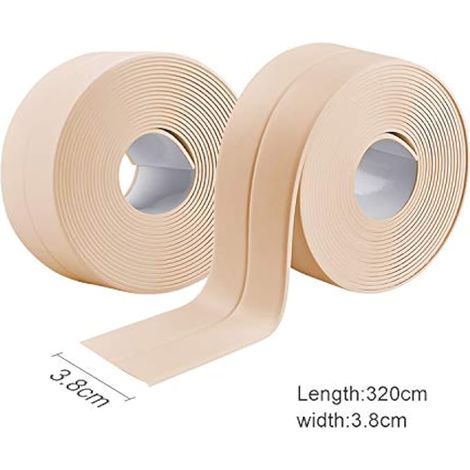 2 rouleaux de ruban adhésif PVC imperméable pour murs, douche, toilettes, cuisine, salle de bain (crème) (1/3)