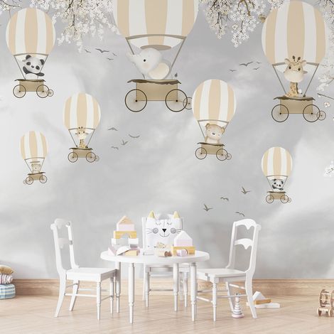 Papier peint panoramique Enfants - Animaux Montgolfières - 130 cm x 85 cm (1/4)