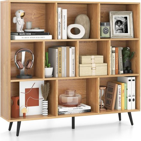 COSTWAY 10-Cube Bookcase Mid Century Modern Storage Organizer-Natural (1/5)