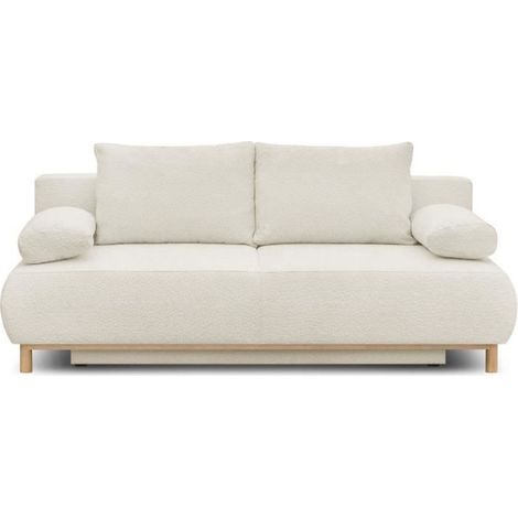 Canapé convertible - 3 places - MIKA - Tissu bouclette beige - Coffre de rangement - L 192 x H 84 x P 93 cm (1/5)