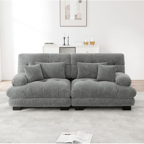 Sofá derecho de 2 plazas 220x77x81 cm en chenilla gris, modular para salón FloraGrace (1/5)