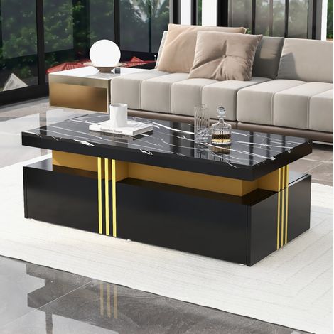 Couchtisch Tisch rechteckig mit 2 Schubladen Schwarz OKMYHOME (1/5)