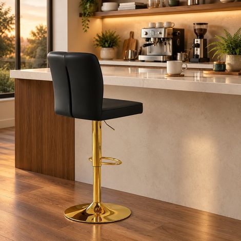 Tabouret de bar réglable et pivotant à 360°, lot de 2, PU noir et doré DESVIAE (1/5)