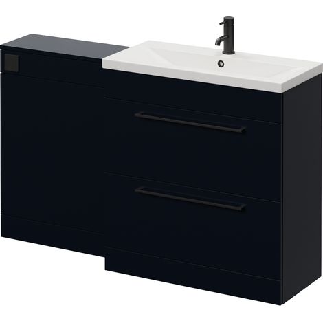 Napoli 390 Cento Deep Blue 1400mm 2 Drawer Vanity Unit Toilet Suite with Glide Basin - 1400mm - Matt Black 480mm HandleWithout Kingston Toilet Pan