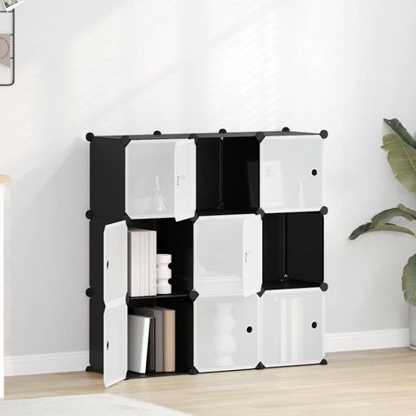 vidaXL Estantería de cubos con 9 compartimentos y puertas PP negro (1/5)
