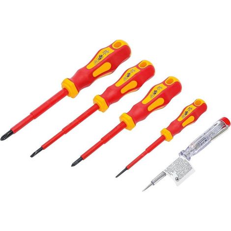 Jeu de 5 Tournevis VDE pour Électricien - Plats et Cruciformes - Isolation Sécurisée et Précision - D-Work (1/5)