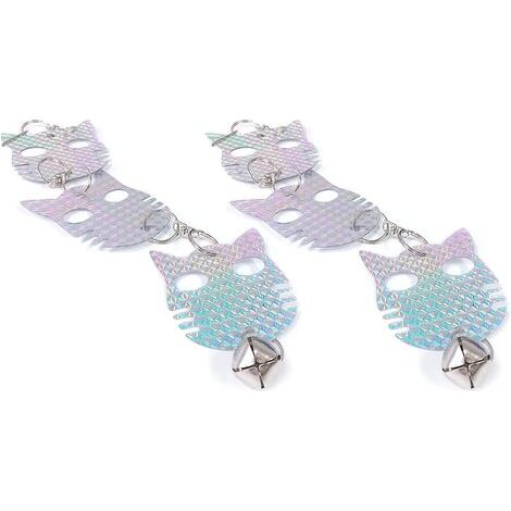 Pigeon Forme d' Tête de chat Réfléchissant Lumineux Epouvantail d'oiseaux Répulsif Réfléchissants Oiseaux avec Clochette Anti Oiseau pour Potager Ferme Jardin 41.5cm 2Pcs Argent (1/5)