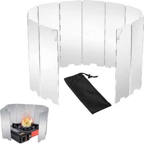 Deflettori pieghevoli in alluminio per fornelli a gas - confezione da 10 pezzi, ideali per barbecue, campeggio e picnic. (1/5)