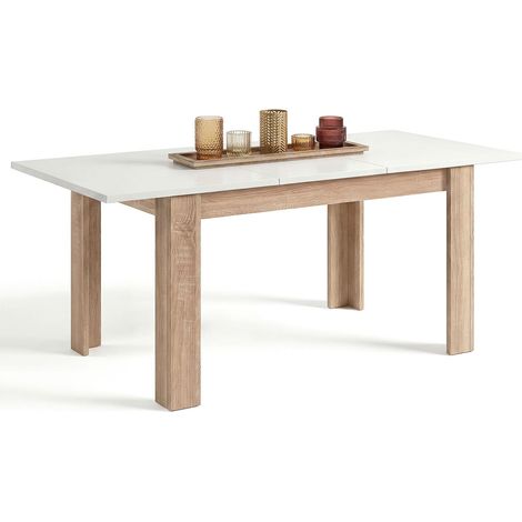 Mesa de comedor extensible 123-173x75 cm Sira Roble Canadian - Blanco Artik (Blanco Mate) 75cm (ancho) x 78cm (alto)