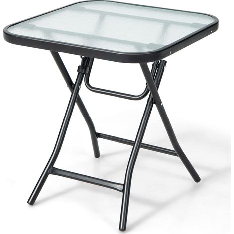Table d'appoint Pliante carrée résistante aux intempéries avec Plateau en Verre trempé pour Balcon, Jardin, terrasse, 46,5 x 46,5 x 42 cm (1/5)