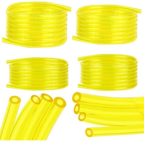 4 Pièces Tuyaux d'Essence, 1.5M Tuyau d'huile Transparent Jaune (2 x 3.5mm, 2.5 x 5mm, 3 x 5mm, 3 x 6mm), pour Tondeuse, Tondeuse à Gazon, PVC Tuyau, Tuyau D'huile