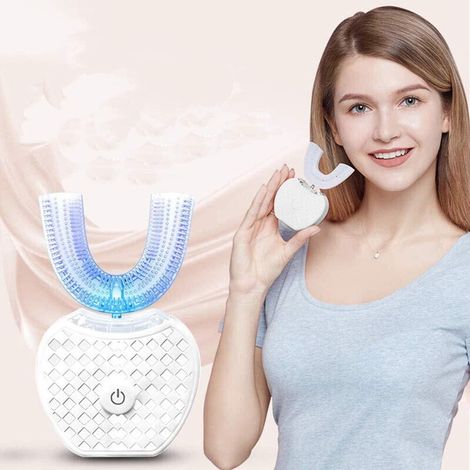 Brosse à dents automatique, blanchiment dentaire sonique à 360°, kit de blanchiment dentaire électrique avec lumière LED, blanc (1/3)
