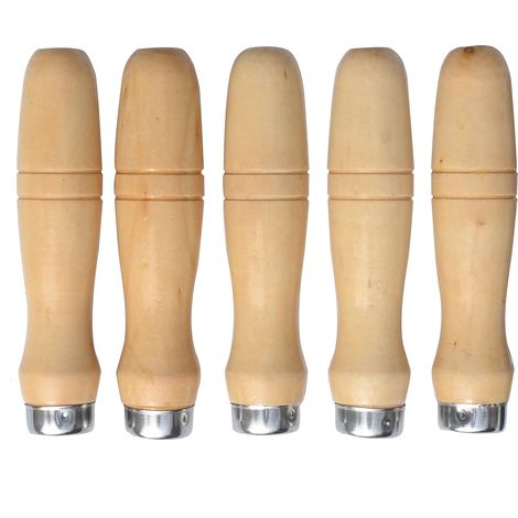 Poignée de dossier en bois avec des colliers métalliques solides, Manche bois pour lime (Large) (1/5)