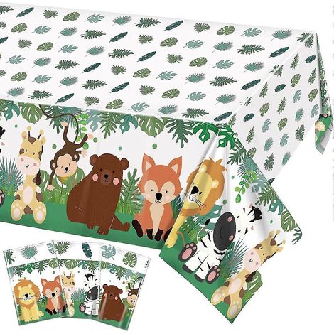Nappe Ghyt 3 pièces Jungle Safari, motif animaux, vert sauge, décorations pour baby shower, articles de fête d'anniversaire sur le thème du zoo pour garçons et enfants, en plastique (1/5)