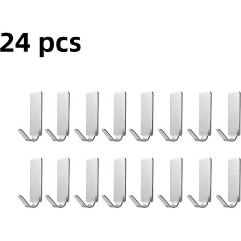 Lot de 24 crochets carrés autocollants en acier inoxydable argenté sans perçage pour cuisine, salon et rangement (1/5)