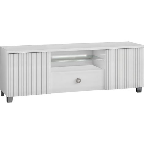 MARIKA - Meuble TV 2 Portes Laqué Blanc avec Leds (1/3)