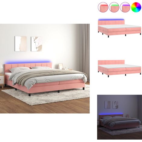 Boxspringbett mit Matratze & LED Rosa 200x200 cm Samt - Boxspringbett - Samtbett - Doppelbett - Rosa Bett - LED Beleuchtung (1/5)