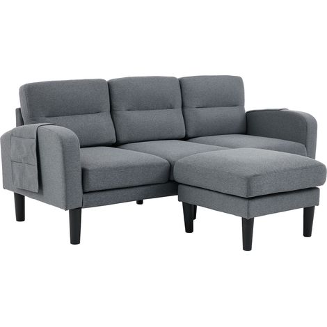 Divano ad Angolo 3 Posti con Chaise Longue, Tasca Laterale, 10 Piedini di Supporto, Tessuto Grigio Modulare (1/5)
