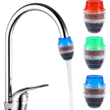 Lot de 3 filtres à eau pour robinet – Filtres à charbon actif pour éviers de cuisine et salle de bain – Élimine la majeure partie du chlore, du fluor et des métaux lourds (1/5)