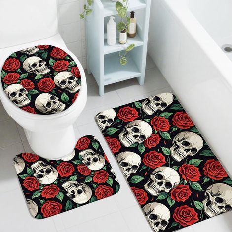 Ensemble Tapis de Bain 3 Pièces, Crâne et Roses (1/5)