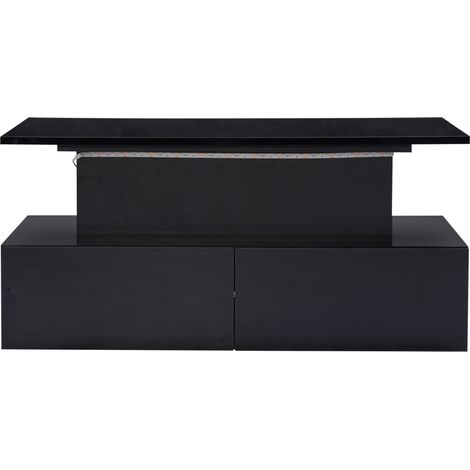 Table basse noire laquée avec éclairage LED et 4 tiroirs 90x55x41 cm, espace de rangement jusqu’à 30 kg (1/5)