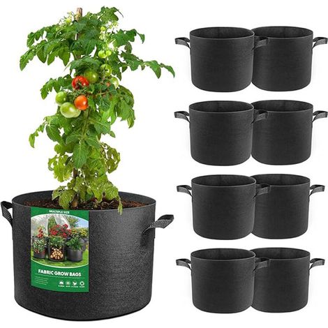 Sacs de plantation de 5 gallons - Un ensemble de 5 sacs de plantation non tissés, adaptés à la culture de légumes, de tomates et d'herbes aromatiques, pour le jardinage intérieur et extérieur.